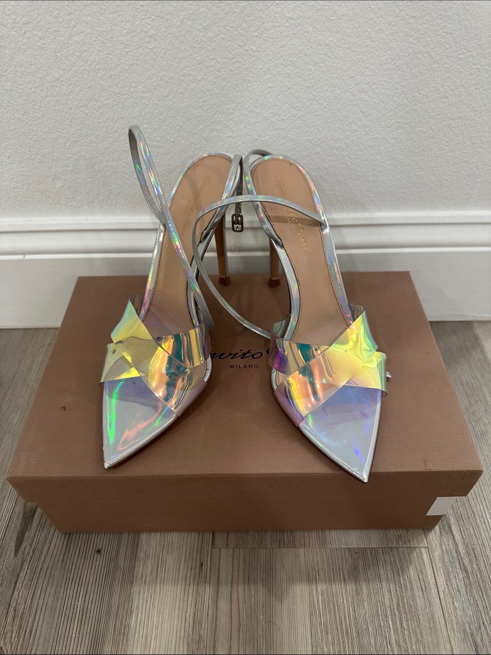 Gianvito Rossi Iridescent Pointed-Toe Slingback Heels